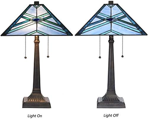 Bieye L10814 Mission Tiffany Style Stained Glass Table Lamp for Reading Working Decorating, 20" W x 22.5" H, Blue