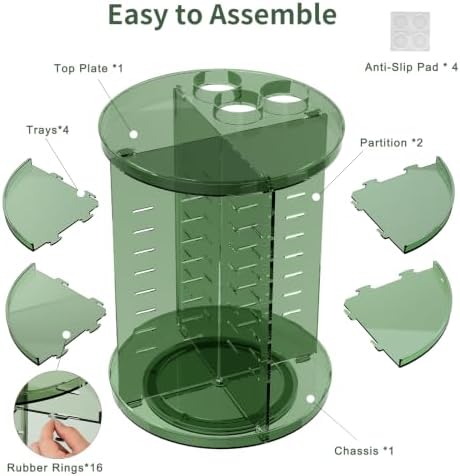 Rotating Makeup Organizer with DIY 8 Adjustable Layers, Clear Green