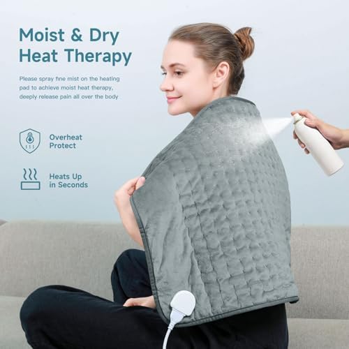 20" x 24" Heating Pad for Back Knee Leg Muscle Pain Cramps Relief, Electric Heating Pad for Women Mom Gifts with Moist Dry Option & 6 Heat Levels & Auto Off (Gray)