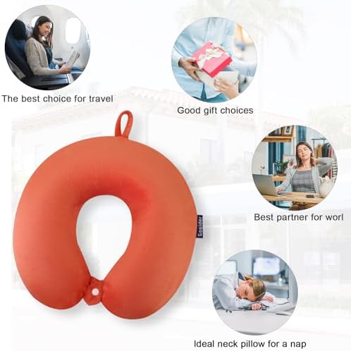 Orange Memory Foam Velvet Travel Neck Pillow for Airplane Car Train