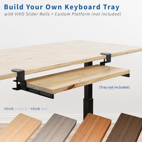 VIVO Clamp and 12 inch Rail Set for DIY Custom Wooden Keyboard Trays (Rail Set Only - Tray Not Included), Pull Out Slider Track with C-clamp Mount System, Black, MOUNT-RAIL02