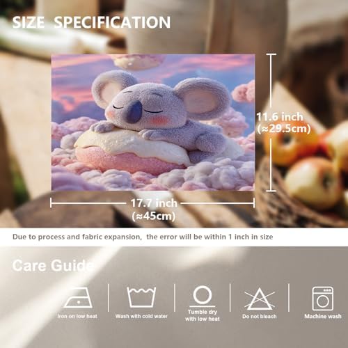 Koala Marshmallow Dreamy Linen Placemats, Cute On Sweet Cloud Table Mats for Table Washable Heat Insulation Thick Dining Mat, Indoor/Outdoor 12X18 in 4 Pcs