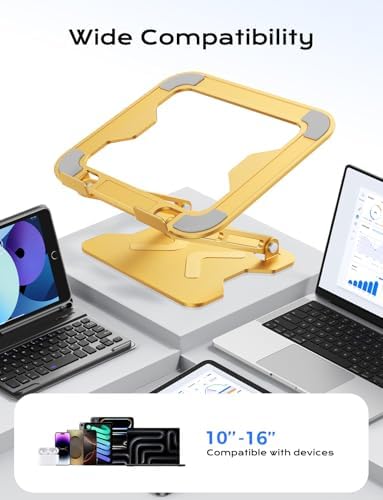 JCZT Adjustable Laptop Stand for Desk, Metal Foldable Laptop Riser, Gold