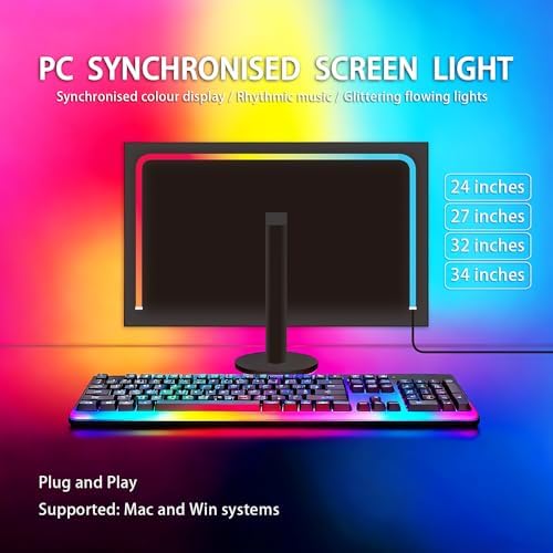 pc sync Light bar，LED Light Strips Deliver Synchronized Lighting Effects with Screen Colors and Music, Compatible with Win/Mac Systems. (PC Sync Light (for 27-inch Models))