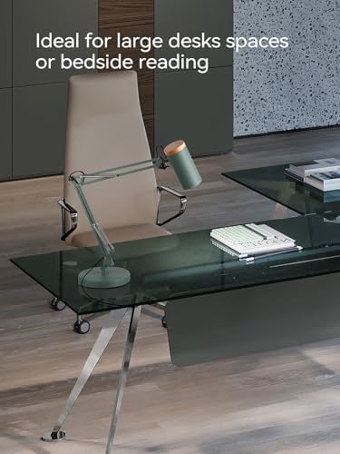 TORCHSTAR Tall Swing Arm Desk Lamp with Wooden Accent, Large Size, Green