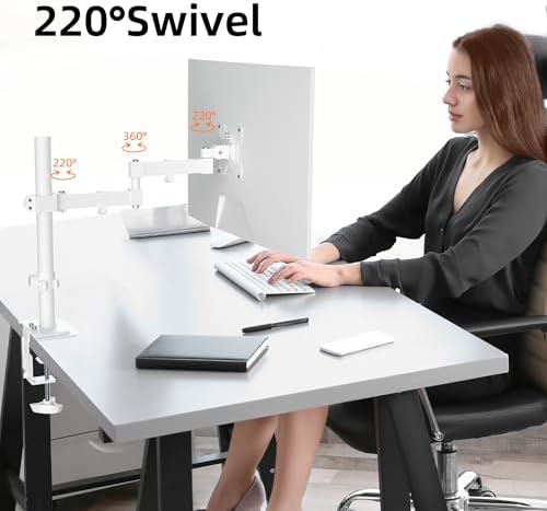 Bracwiser Monitor Mount Single Fully Adjustable Arm Monitor Arm Fits One Screen 13-32 inch 22lbs for Monitor Computer Screen 13 15 17 19 20 22 23 24 26 27 30 32 inch VESA 75 100, White(MD7421W)