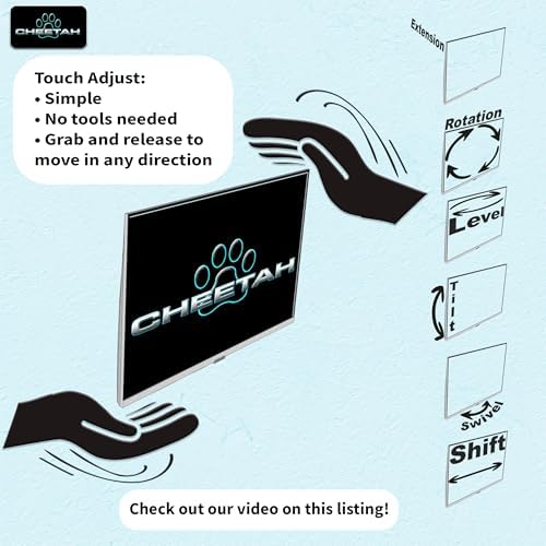 Cheetah TV Monitor Wall Mount for 12-49 Inch TVs up to 40lbs VESA 100x100mm, with 10ft HDMI Cable, TouchAdjust- Simply Grab, Adjust, Release Full Motion Swivel Tilt Bracket, Low Profile & Extends 15"