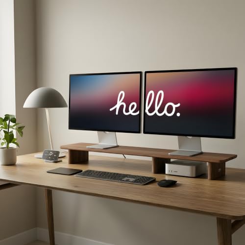 Walnut Dual Monitor Stand Riser - 43.3" Extra Long Wooden Monitor Stand for 2 Monitors, Desk Shelf Organizer for iMac, Laptop & Ultrawide Displays, Natural Wood Grain