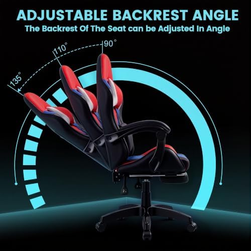 J.M.-Deco Gaming Chair Office Chair-Big and Tall Office Ergonomic Chair with Foot Rest - Comfy Desk Chair with Lumbar Support,Black and Red