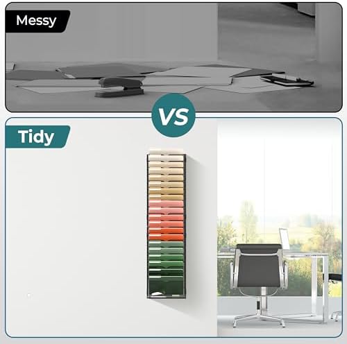 SUPEASY 21 Tier Wall File Organizer, Hanging Wall Mounted Mail Organizer with Label Slots, Metal Mesh File Holder Magazine Rack for Office, Home, School or Classroom, Black