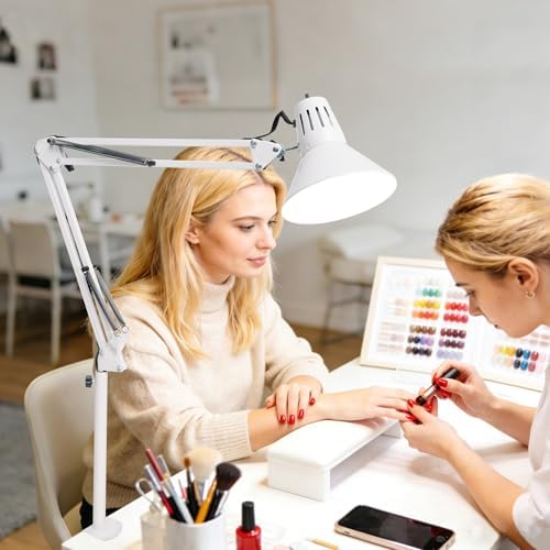 COOSPIDER White Dimmable Desk Lamp with Clamp, Adjustable Swing Arm, 2 Pack