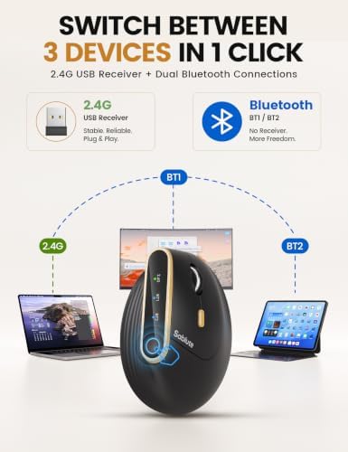 SABLUTE Ergonomic Vertical Wireless Mouse with 3-Device Switching MAM4