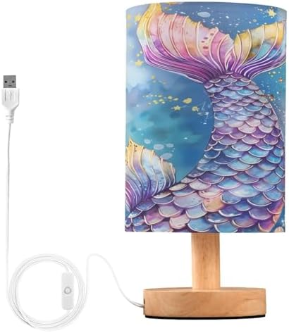 ALAZA Mermaid Starfish Watercolor Decor Bedside Table Lamp with USB Port for Bedroom Nightstand Office Desk LED Bulb Included