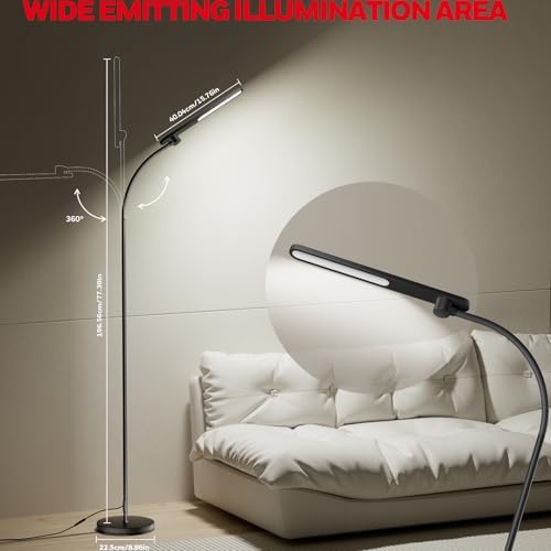 Honeywell LED Floor Lamp with Remote, CRI97 Dimmable Gooseneck 77" Black