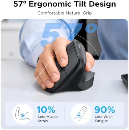 UGREEN Ergonomic Wireless Mouse, Bluetooth & 2.4G Wireless, Quiet Clicks
