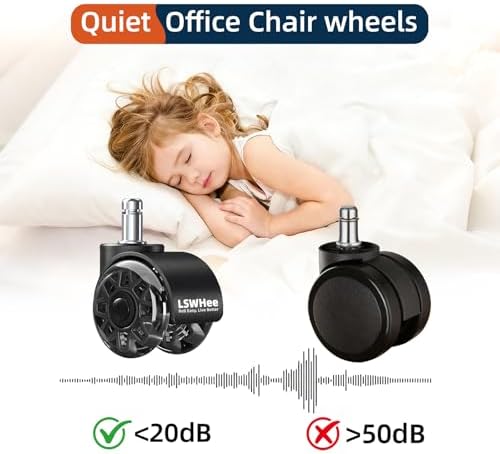 2 Inch Office Chair Wheels, 7/16" Universal Stem, Black, 5 Pack