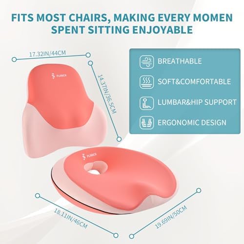 FLORICH Seat Cushion Lumbar Support Pillow for Office Chair, Car Lower Back Support, Ergonomic Desk Chair Pillow for Butt and Back Support of Memory Foam Seat Pad(Blue Pink)