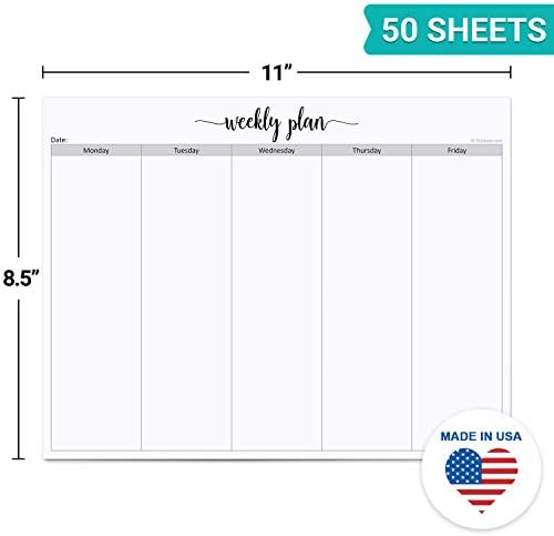 321Done Weekly Planner Notepad, Letter Size 8.5x11, 50 Sheets, Mon to Fri