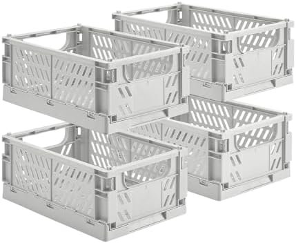 HUUSMOT 4-Pack Collapsible Plastic Storage Baskets, Grey, 9.8"x6.5"x3.8"