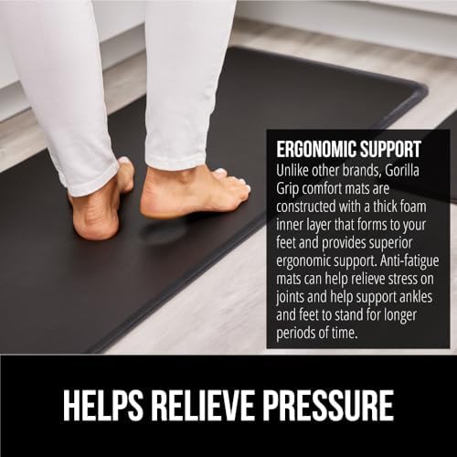 GORILLA GRIP Cushioned Kitchen Mats for Floor, 2 PK, 17x29+17x59, Black