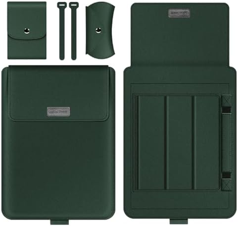 Laptop Sleeve 11-12" Case with Stand Compatible with Microsoft Surface Laptop 5/4/3/2 13.5", MacBook Air/Pro 13.3", PU Leather Sleeve for 15-16" Laptop Computers - Dark Green