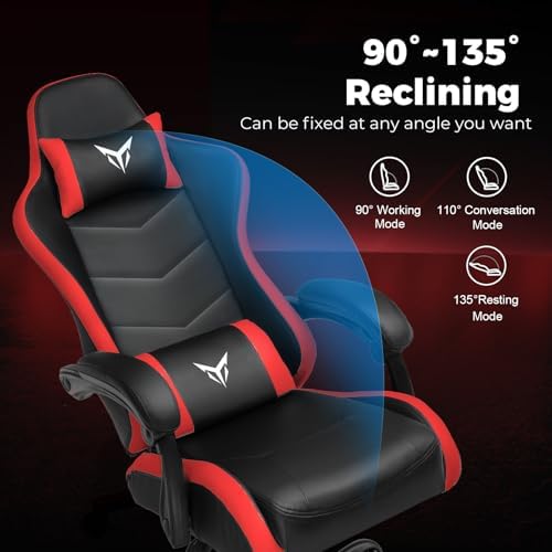 GTPLAYER Gaming Chair, Video Game Chairs Racing Style PC Game Chairs 350lbs for Adults - Padded High Back Ergonomic Reclining Silla Gamer, Linkage Armrest, Red