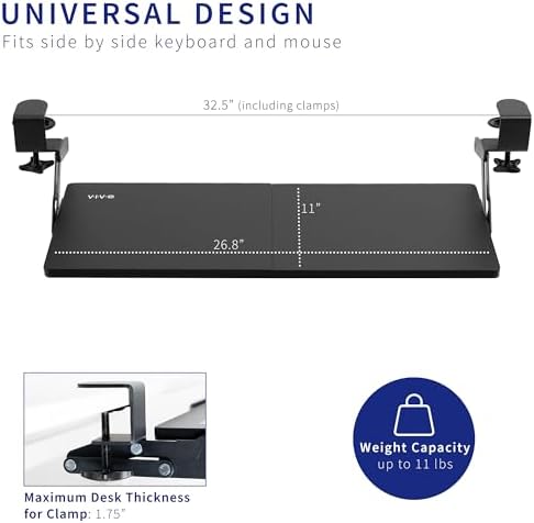 VIVO Black Under Desk 27 x 11 in Adjustable Keyboard Tray, MOUNT-KB08V