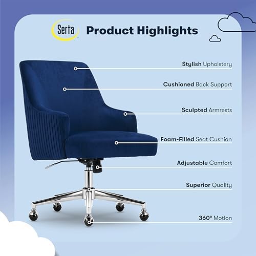Serta Modern Vanity Chair with Chrome Base, Mid-Back Soft Velvet Desk Chair