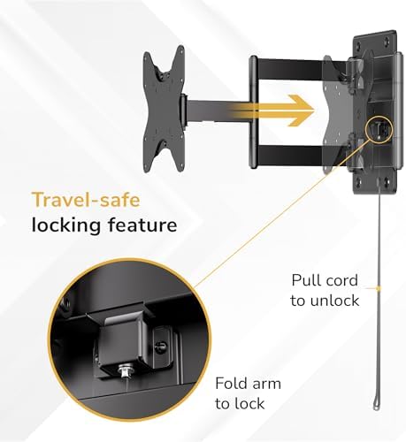 Mount-It! Lockable RV TV Mount for 23-43 Inch TVs, Full Motion Swivel Tilt Wall Mount for Camper, Travel Trailer, Motorhome, Truck & Boat, Quick Release Locking Arm, VESA 75x75-200x200mm, 77 lb