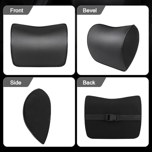 2 Pack Car Leather Neck Pillow, Neck Rest Cushion， Memory Foam and Breathable Removable Cover, Stress-reducing, Anti-Fatigue (Black 2 Pack)