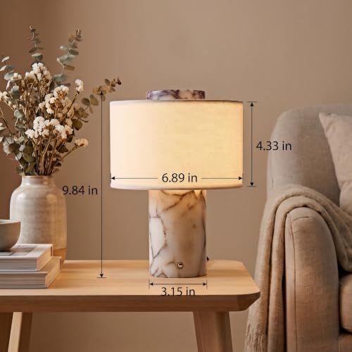 Ivory‑White with Veins Natural Marble Touch Table Lamp 3 Color Temperatures & Stepless Dimmable Bedside Lamp，Nightstand Desk Lamp for Bedroom Living Room Office Decor Gift，H 9.84Inch