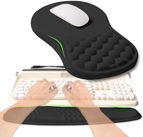 2-in-1 Ergonomic Set, Wave Rise Keyboard Wrist Rest and Massage Bulge Slope Mouse Pad Wrist Support, Cushion Memory Foam Integrated to Relieve Wrist Pain, Black