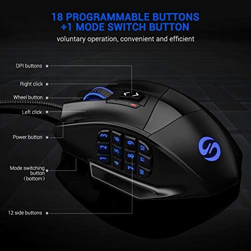 UtechSmart Venus Pro Wired MMO Gaming Mouse - 16400 DPI RGB