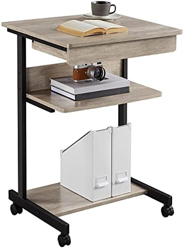 Yaheetech Tiny Mobile Computer Desk, 3-Tier Rolling Cart with Drawer, Gray