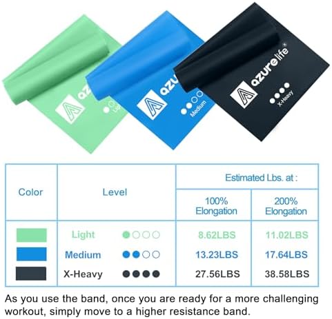 A AZURELIFE Resistance Bands,Professional Long Non-Latex Elastic Stretch Bands,Exercise Bands for Physical Therapy, Yoga, Pilates, Rehab, at-Home or The Gym Workouts, Strength Training