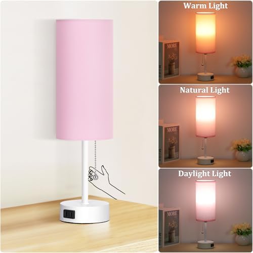 Dott Arts Table Lamp for Bedroom, 3-Color Bedside Lamps with Pull Chain