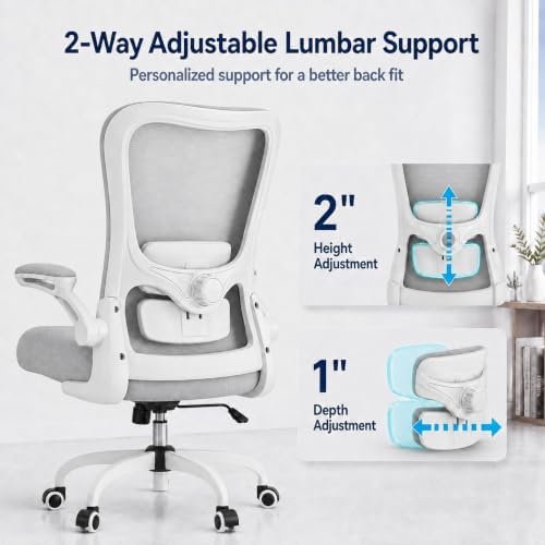 Ergonomic Office Chair for Long Hours, Adjustable Padded Lumbar Support for Lower Back Relief, 330 lb Capacity, Comfortable Computer Desk Chair for Home Office, Work & Study