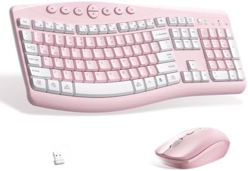 Wireless Keyboard and Mouse Combo Silent Ergonomic Curved Design for Office