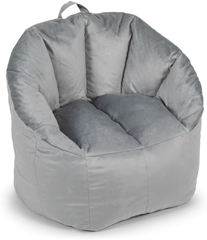 Big Joe Milano Bean Bag Chair for Kids, Teens, Adults, Gray Plush, Ultra-Soft Polyester, Lightweight Seat for Reading Nook and Gaming, 2.5 foot Refillable