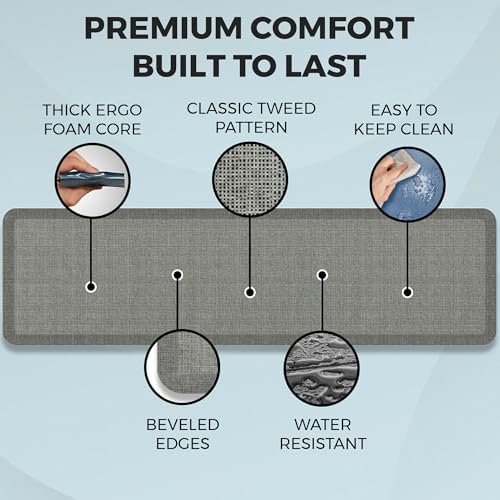 NewLife by GelPro Ergo-Foam Cushioned Anti-Fatigue Standing Kitchen Floor Mat, Padded Stain-Resistant, Waterproof, Non-Slip Comfort Padded Desk/Office Mat - 20" x 72", Patina Grey