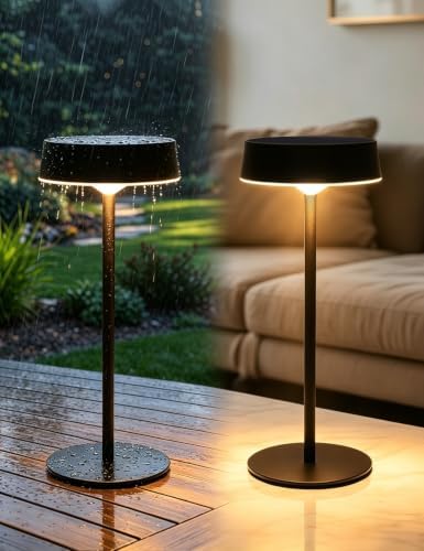2 Pack Solar Outdoor Table Lamp, Rechargeable Waterproof Lamp
