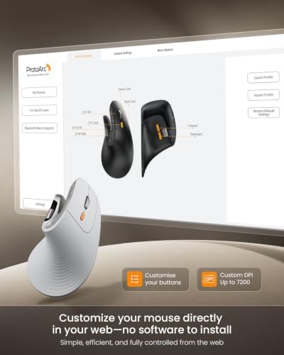 ProtoArc EM11 Pro Ergonomic Mouse for Large Hands, Side Scroll, White
