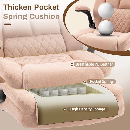 Massage Office Chair,500LBS Ergonomic Rocking Executive Desk Chairs with 4 Points Vibration&Heat,Padded Flipup Armrests for Big and Tall Office Chair,Swivel Computer Chair Pink