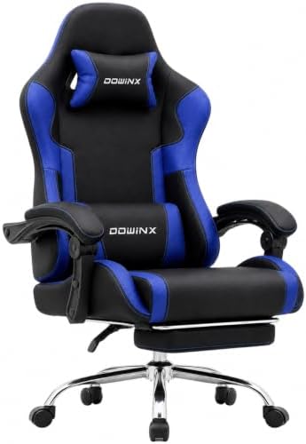 Dowinx Ergonomic Gaming Chair with Footrest & Massage Lumbar, 2D-Linkage Armrests for Computer Chair 330lbs with Headrest Pillow for Office, Home, Streaming and Long Gaming Sessions, Fabric Dark Blue
