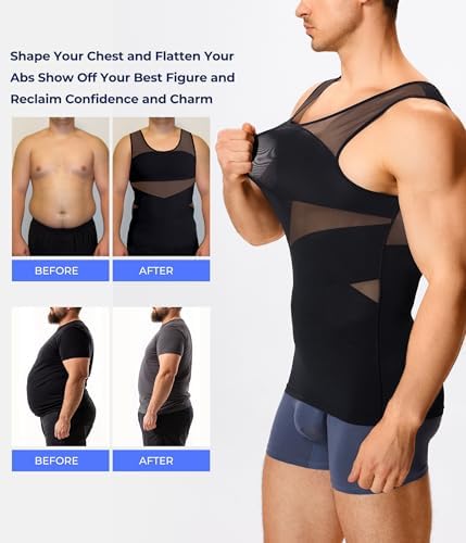 TAILONG Men's Compression Shirt for Body Shaper Slimming Vest Tight Tummy Underwear Tank Top
