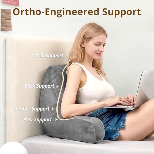 Sasttie Reading Pillows for Sitting in Bed Adult, Back Pillow Bed Sitting Up, Back-Rest Support Cushion for Sit Up on Couch, Sofa, and Floor, Dorm Essentials, Oeko-Tex Certified, Dark Grey (Pack of 2)