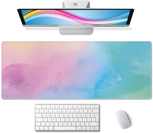 Large Gaming Mouse Pad with Stitched Edges, Watercolor Batik Desk Mat Extended Keyboard Pad, Non-Slip Rubber Base Desk Pad for Keyboard and Mouse, 31.5X11.8 inch