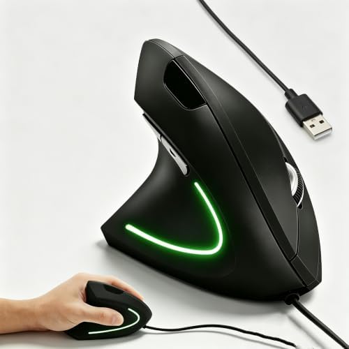 Left Handed Vertical Ergonomic Mouse, Wired for PC Laptop Mac, Plug & Play