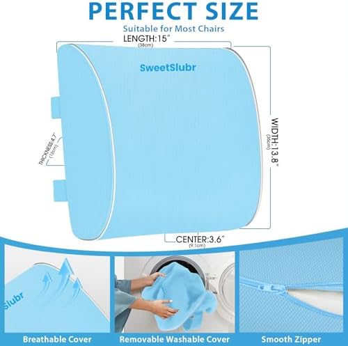 SweetSlubr Lumbar Support Pillow for Office Chair(Light Blue,XL)