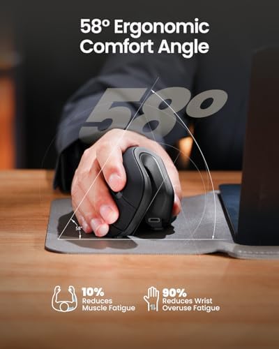 ProtoArc EM11 NL Wireless Ergonomic Vertical Mouse, Rechargeable, Gray